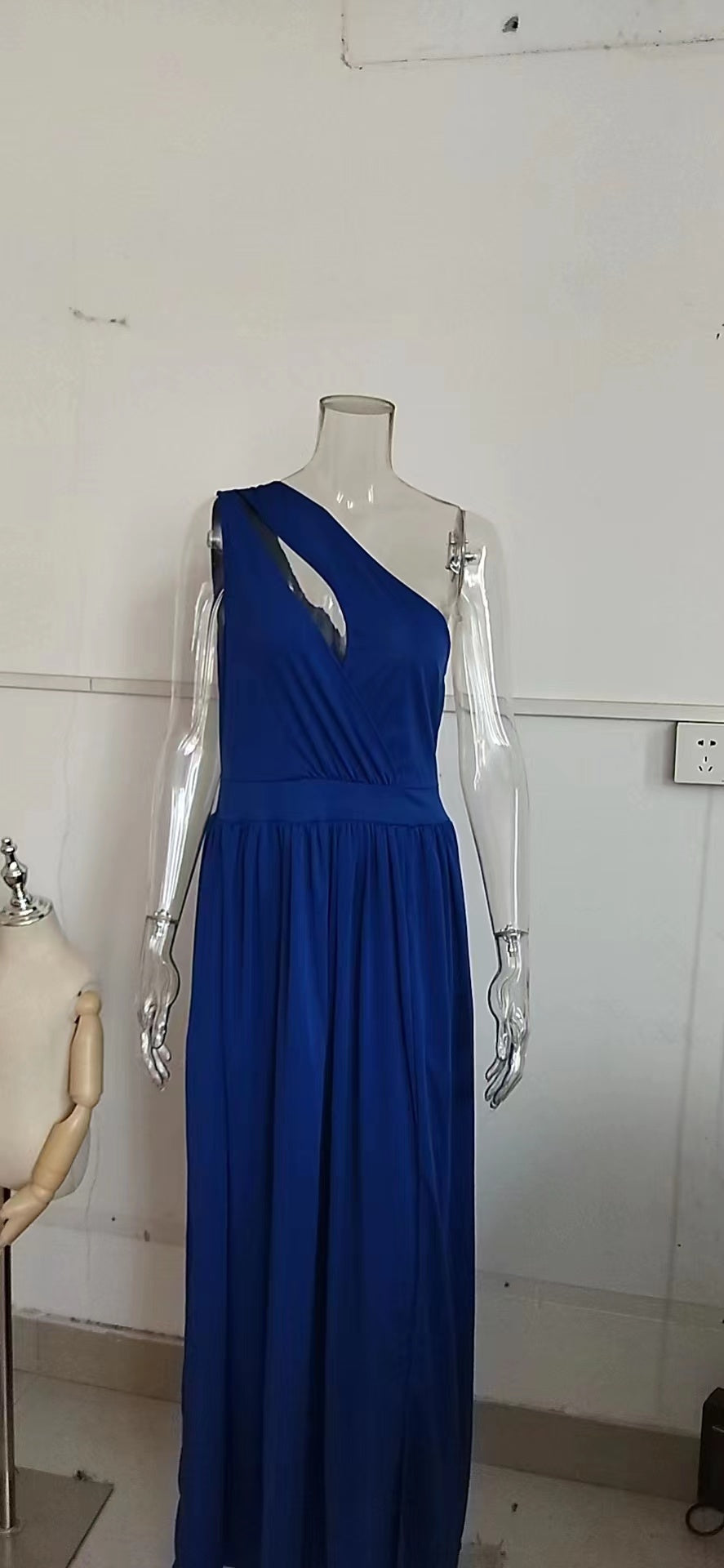 New Sexy Solid Color off Shoulder Hollow Out Cutout out Halter High Waist Slit Maxi Dress for Women Bella Mia